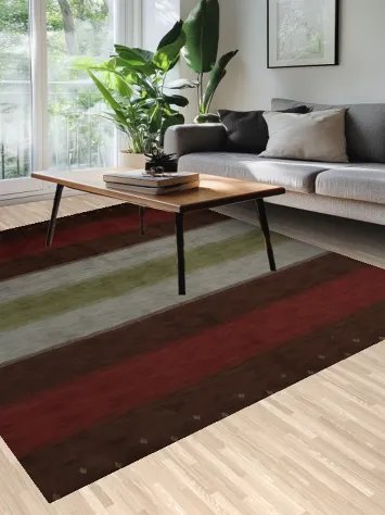 Sophisticated Striped Gabbeh Area Rug 8x10 in Warm Earthy Hues