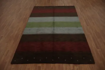 Natural Warmth: Eco-Friendly Striped Rug in Rustic Brown Hues 7x10