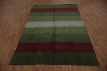 Luxurious Striped Gabbeh Area Rug 7x10 with Rich Earthy Color Palette