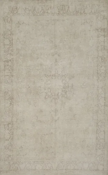Subtle Muted Antique Distressed Timeless Beige Persian Border Rug 6x9