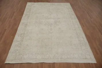 Subtle Muted Antique Distressed Timeless Beige Persian Border Rug 6x9