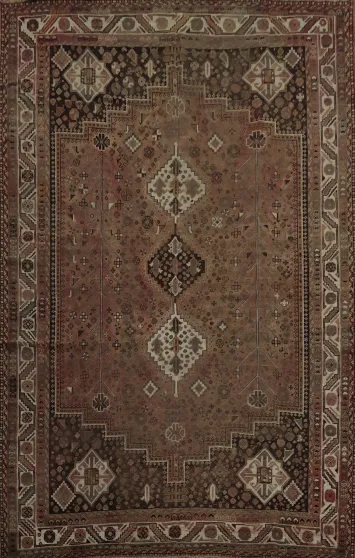 Antique Shiraz Persian Area Rug 7x10 with Intricate Geometrics