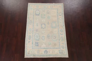Muted Hand-Knotted Oushak Turkish Wool Rug 4x6