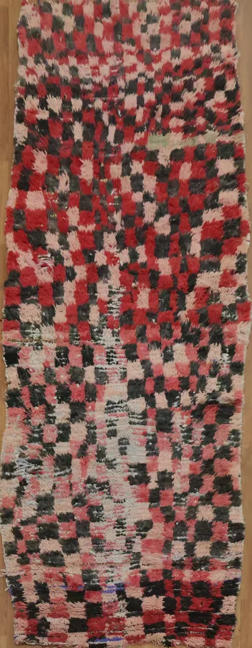 Checkered Moroccan Runner Rug 3x9