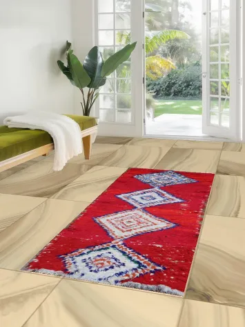 Red Moroccan Wool Rug 3x6