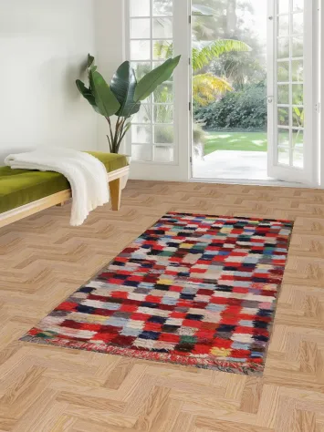 Checkered Moroccan Runner Rug 3x7
