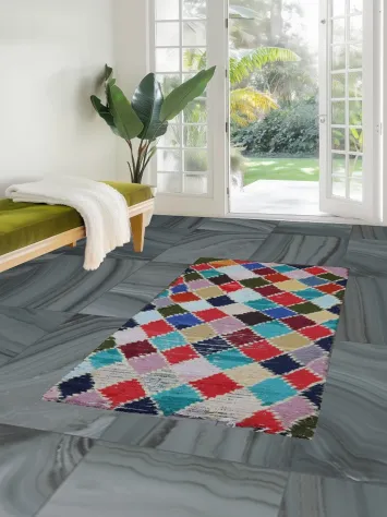 Checked Moroccan Wool Area Rug 3x6