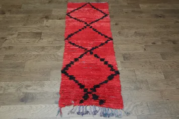 Vintage Moroccan Red Runner Rug 3x7