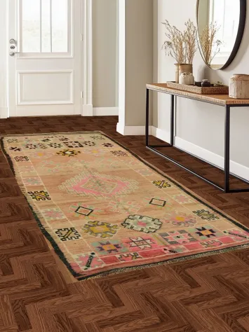 Antique Pastel Moroccan Rug with Intricate Geometric Accents 5x11