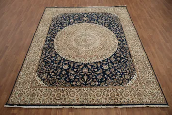 Classic Dark Blue Rug with Opulent Design for Cozy Interiors 8x10