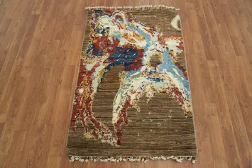 Vibrant Abstract Design Rug with Earthy and Colorful Tones 3x4