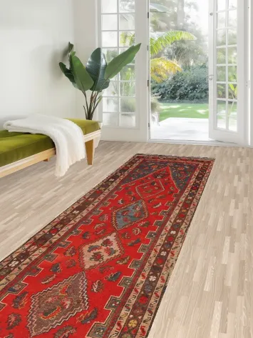 Antique Vegetable Dye Heriz Bakhshayesh Runner Rug 3x14