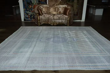 Antique Distressed Muted Green Kerman Persian Area Rug 10x12