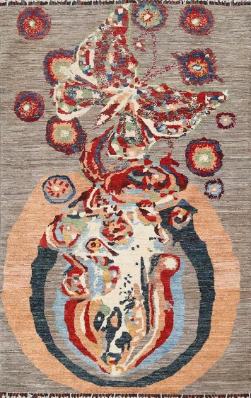 Vegetable Dye Abstract Handmade Area Rug 4x6