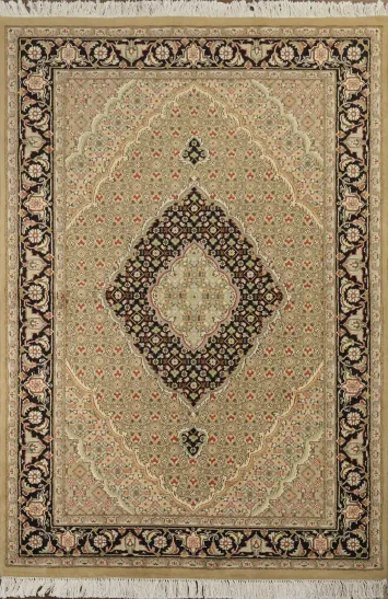 Vegetable Dye Wool/ Silk Tabriz Mahi Wool Rug 4x6