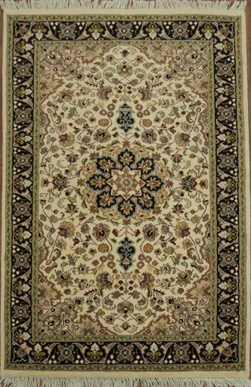 Elegant Persian Style Tabriz Rug with Intricate Floral Motifs and Rich Border 4x6