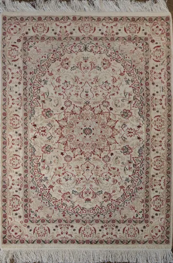 Vegetable Dye Tabriz Silk Handmade Rug 4x6