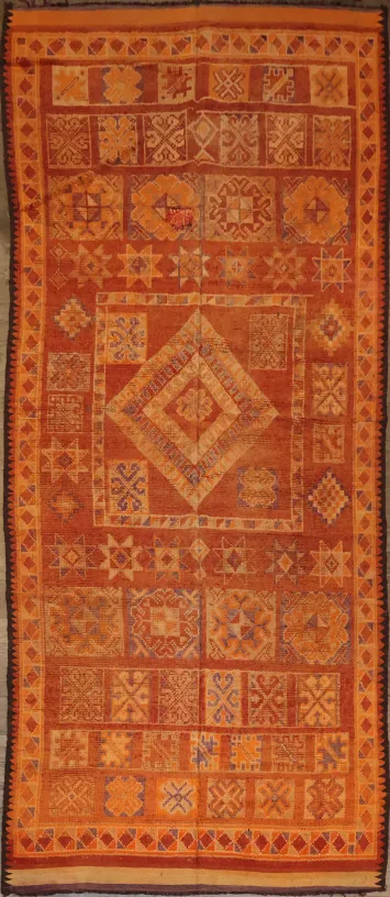 Orange Moroccan Wool Area Rug 6x13