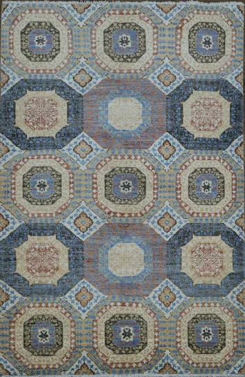 Vegetable Dye Khotan Geometric Area Rug 4x6