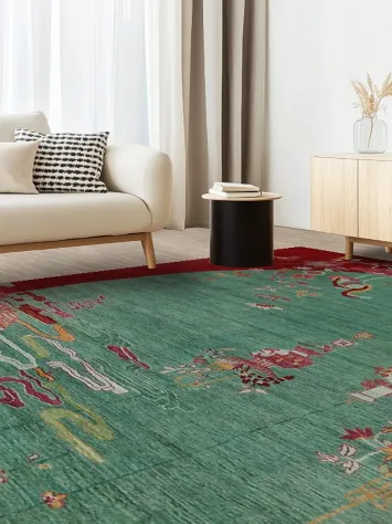 Vegetable Dye Pictorial Art Deco Area Rug 10x14