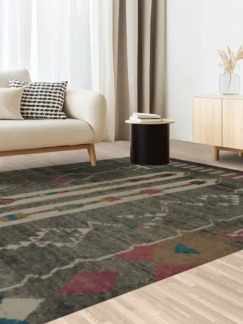 Chic Artistic Moroccan Wool Area Rug 8x11 Geometric Shapes and Colors