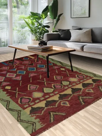 Vibrant Boho Moroccan Area Rug 7x10 with Ethnic Design Patterns