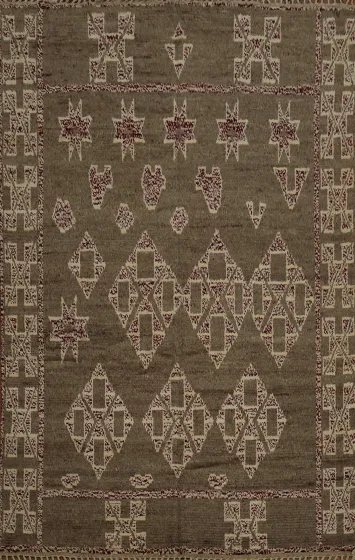 Earthy Tones and Geometric Style Moroccan Wool Area Rug 8x11