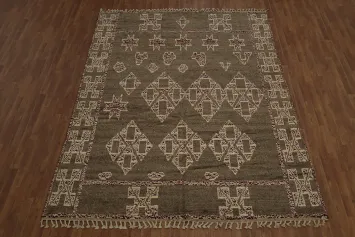 Earthy Tones and Geometric Style Moroccan Wool Area Rug 8x11