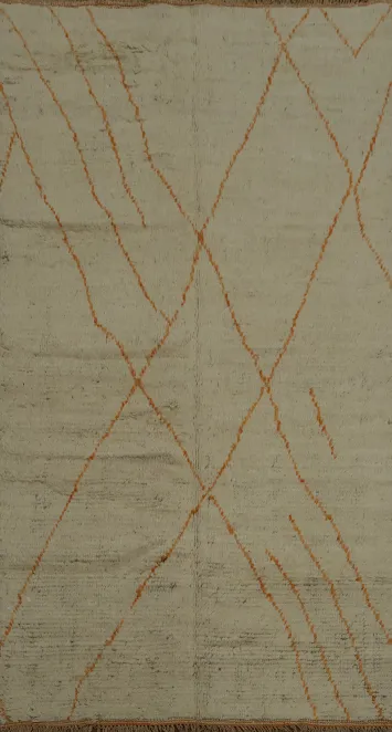 Ivory Moroccan Area Rug 5x9 with Bold and Simple Orange Lines