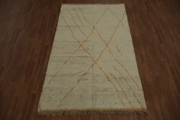 Ivory Moroccan Area Rug 5x9 with Bold and Simple Orange Lines