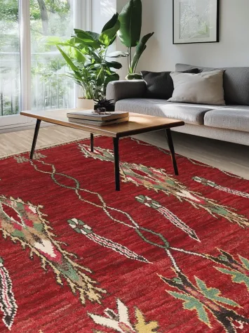 Red Wool Moroccan Area Rug 7x11