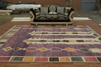 Vibrant Tribal Design Moroccan Rug with Intricate Purple Patterns 9x13