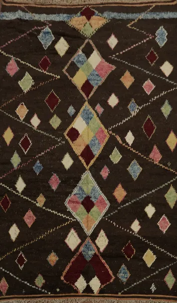 Colorful Diamond-Pattern Moroccan Wool Area Rug 6x10