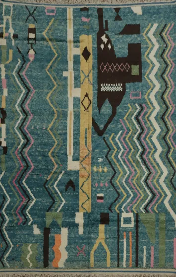 Unique Moroccan Abstract Area Rug 8x11 with Geometric Design