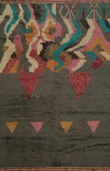 Abstract Moroccan Wool Area Rug 8x11 Eye-Catching Color Contrasts