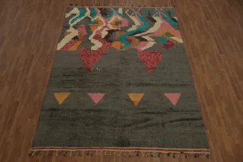 Abstract Moroccan Wool Area Rug 8x11 Eye-Catching Color Contrasts