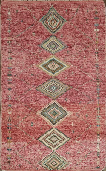Vibrant Diamond Pattern Rug with Vintage Look and Rich Colors 6x10
