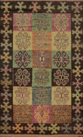 Decorative Moroccan Large Area Rug 9x13 with Multicolor Geometric Tiles