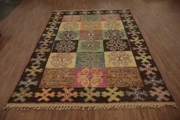Decorative Moroccan Large Area Rug 9x13 with Multicolor Geometric Tiles