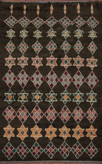 Colorful Star and Diamond Patterned Moroccan Wool Area Rug 8x11