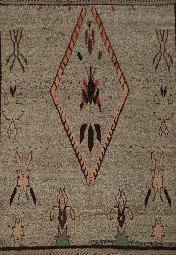 Rustic Charm: Earth Tone Geometric Moroccan Wool Area Rug 8x11