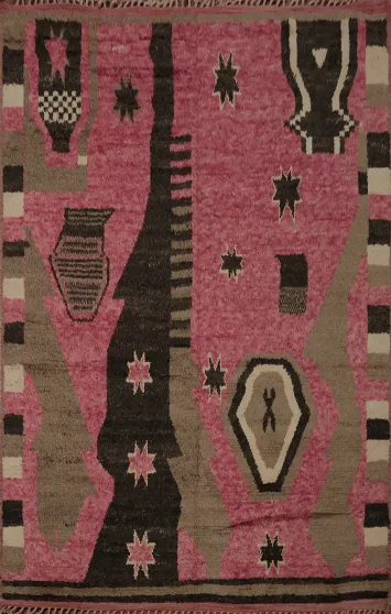 Stylish Pink Moroccan Handmade Area Rug 8x11 with Star Motifs