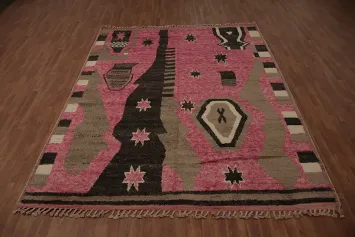Stylish Pink Moroccan Handmade Area Rug 8x11 with Star Motifs