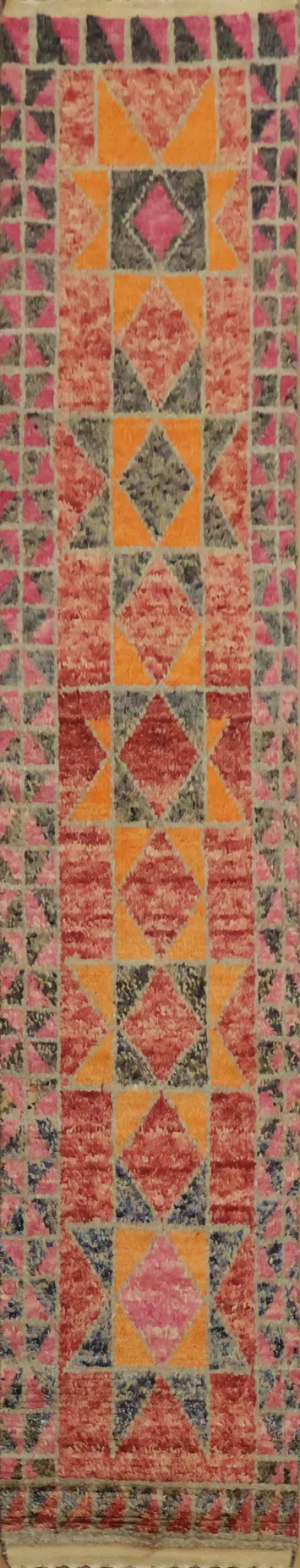 Geometric Moroccan Wool Runner Rug 2x13