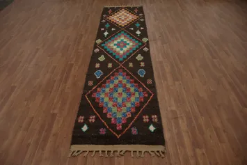 Dynamic Moroccan Wool Runner Rug 3x13 with Geometric Elegance