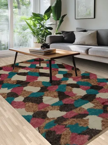 Multicolor Moroccan Area Rug 7x11 with Abstract Artistic Design