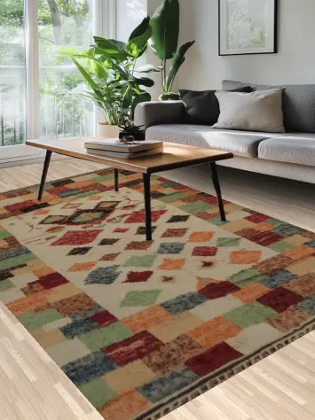 Vibrant Multicolor Moroccan Area Rug 7x11 Perfect for Living Room