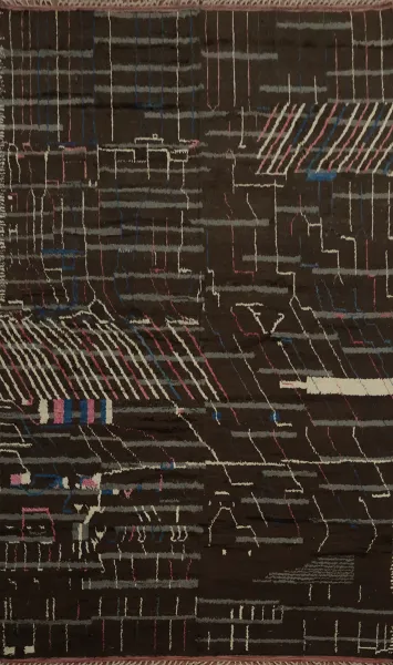 Contemporary Chic Linear Design Moroccan Large Rug 12x19
