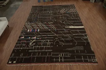 Contemporary Chic Linear Design Moroccan Large Rug 12x19