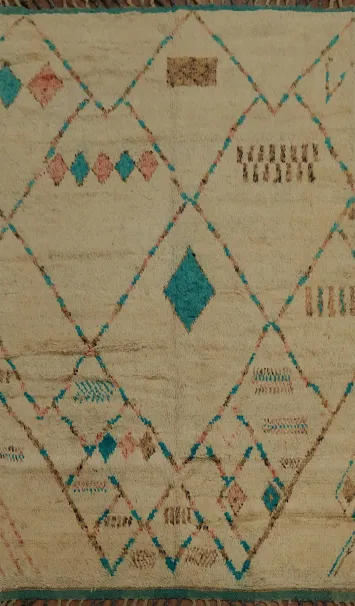 Beige Geometric Moroccan Area Rug 5x9 with Colorful Highlights